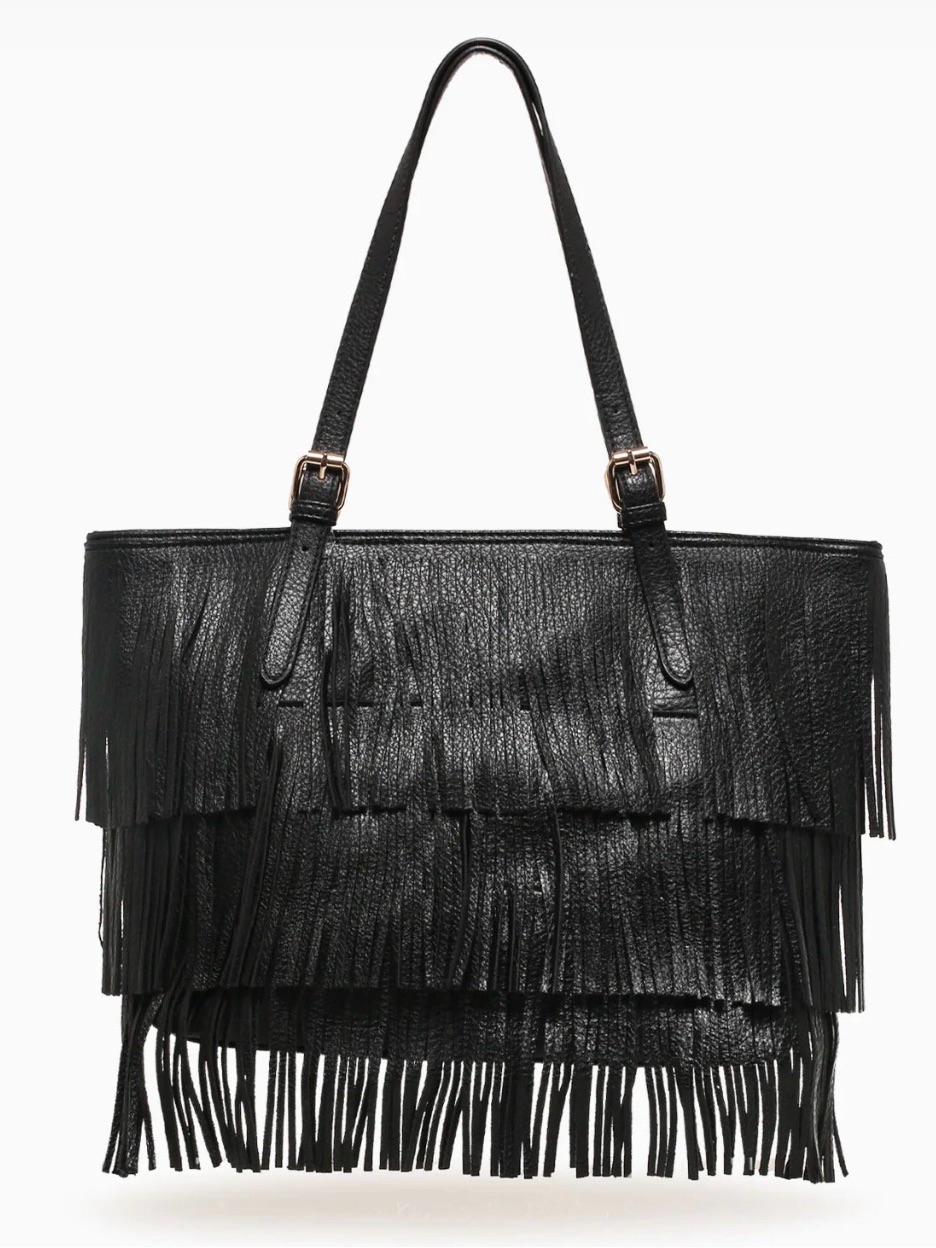 Nwt Autumn And Spring Alexa Black Multi-Tier Fringe Bohemian Shoulder Bag